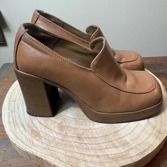 Vintage Tan 90’s Y2K platform Loafers Oxfords Tan Spice Girlies - Picture 4 of 11